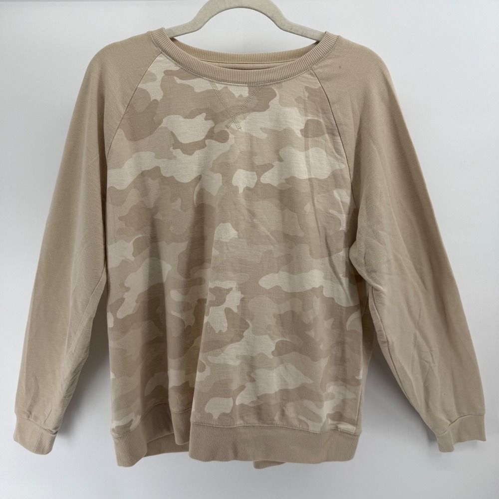 SONOMA Womens XL Raglan Sweatshirt Tan Camo Cotton Blend Streetwear Outdoorsy